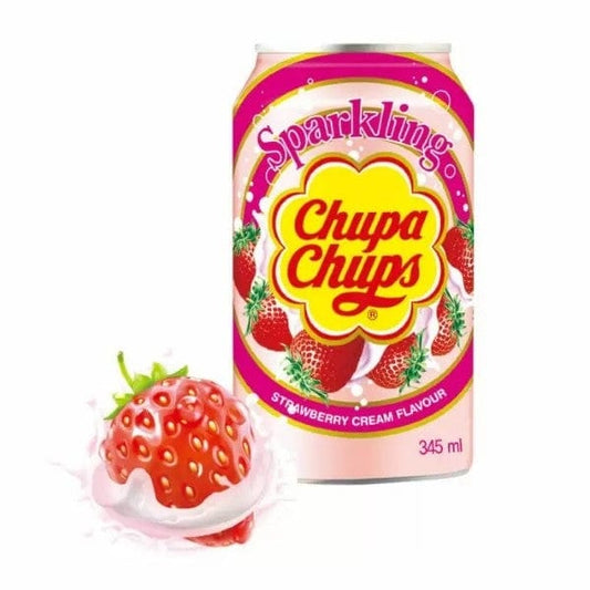 Chupa Chups Sparkling Strawberry Cream Flavour Soft Drink Cans 345ml